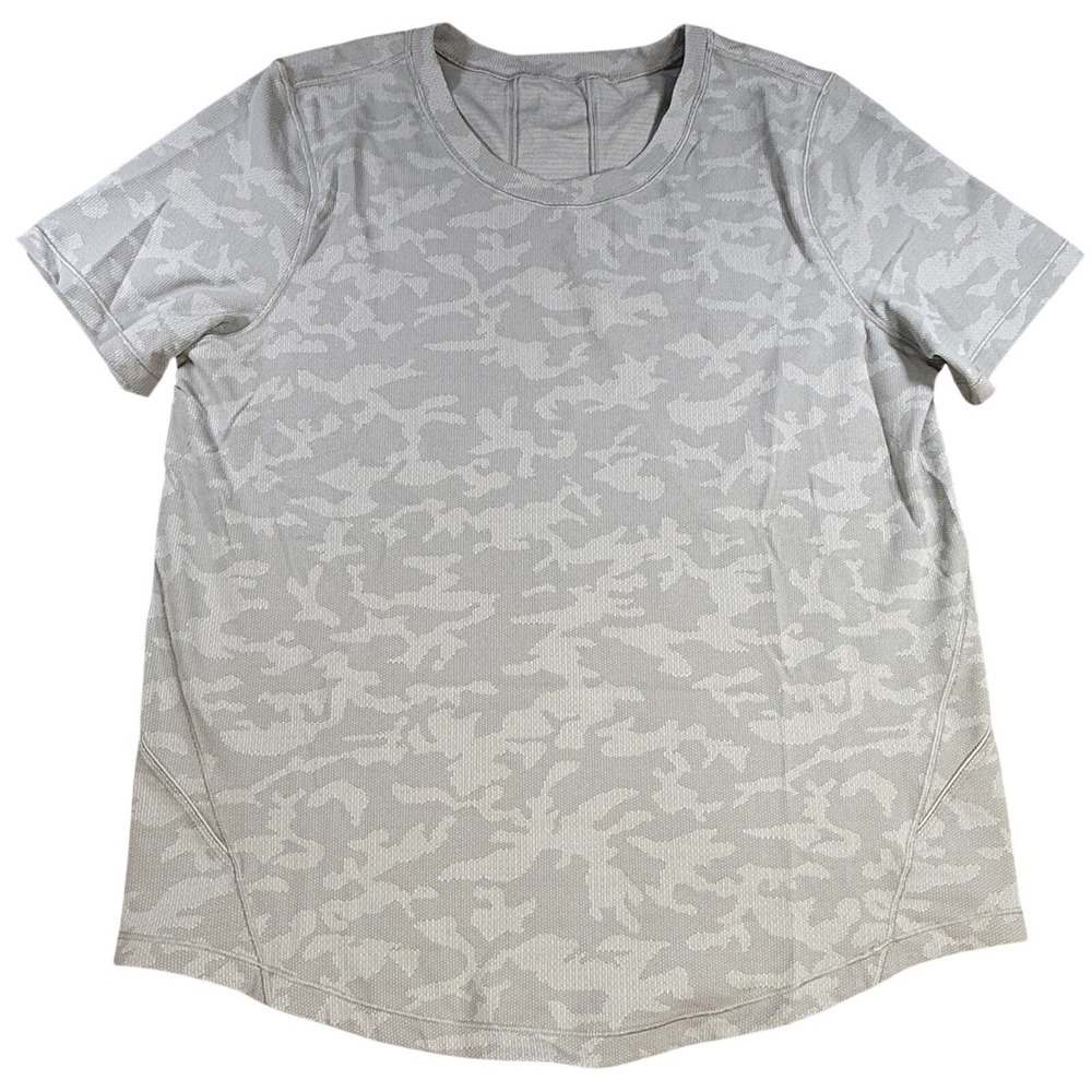 Lululemon Shirt Womens Large Gray Camo Short Sleeve Athletic Running Tee Top‎